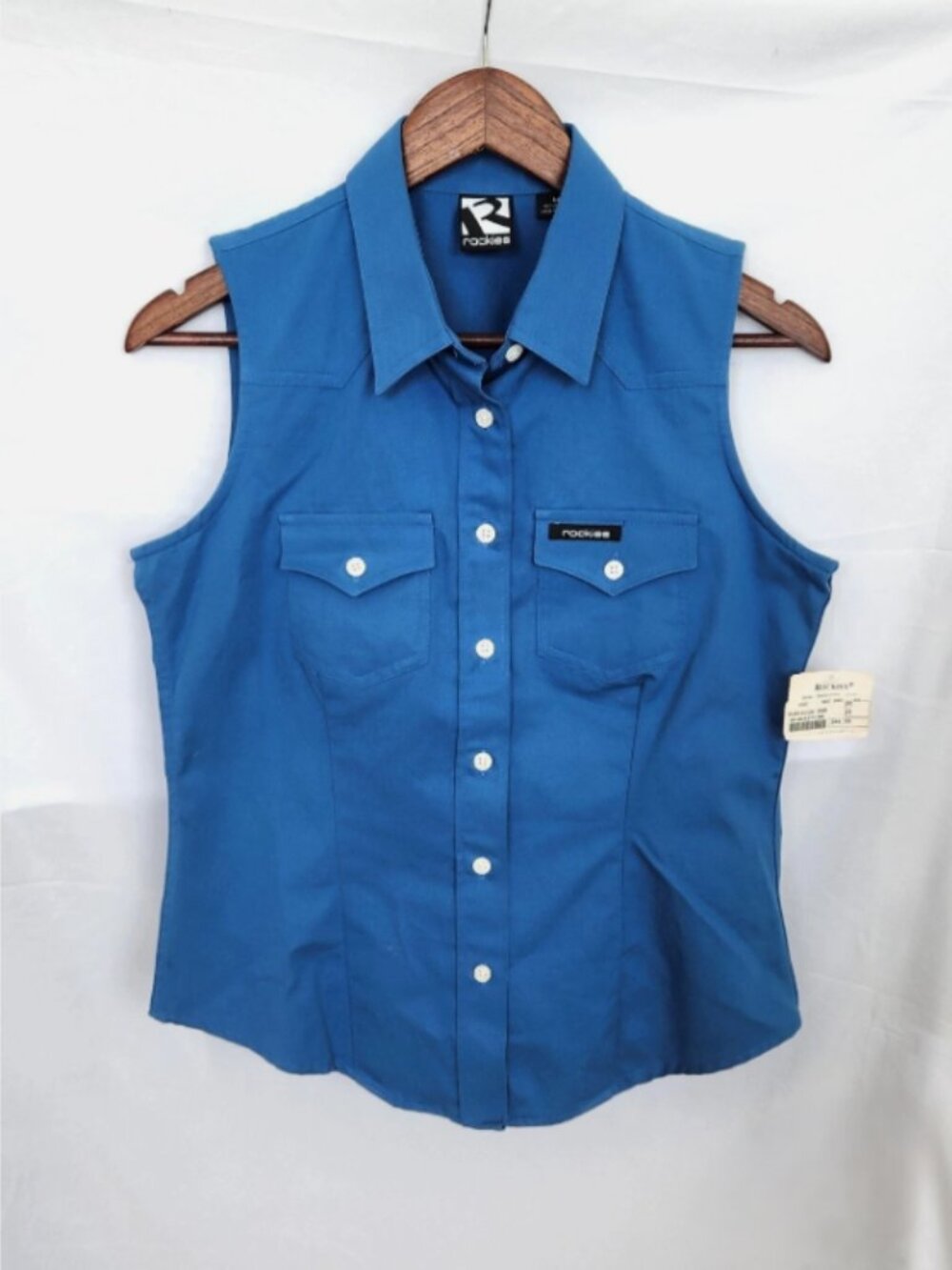 Vintage Rockies Western Sleeveless Button Up Shirt Royal Blue Cotton Med - NWT